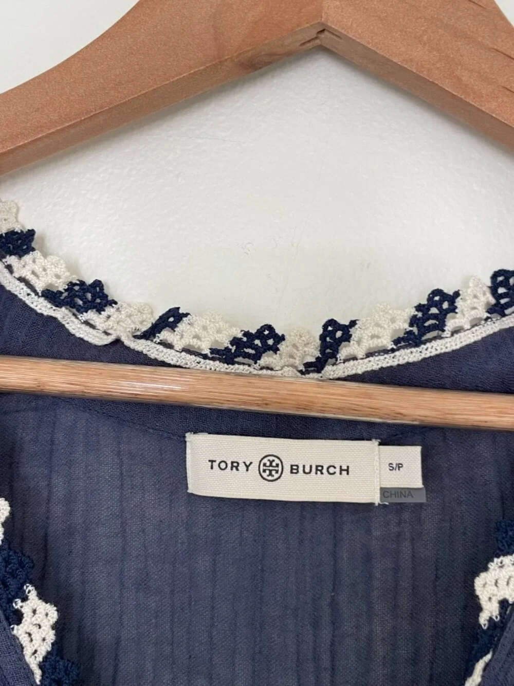 Tory Burch Crinkle Gauze Beach Cover Up Shirt in Navy Size Small